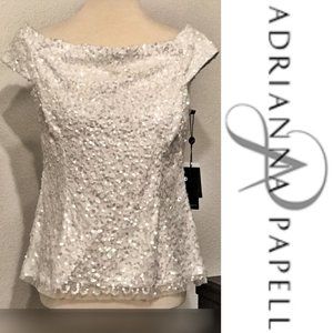 ADRIANNA PAPELL Off-the-Shoulder Sequin Top